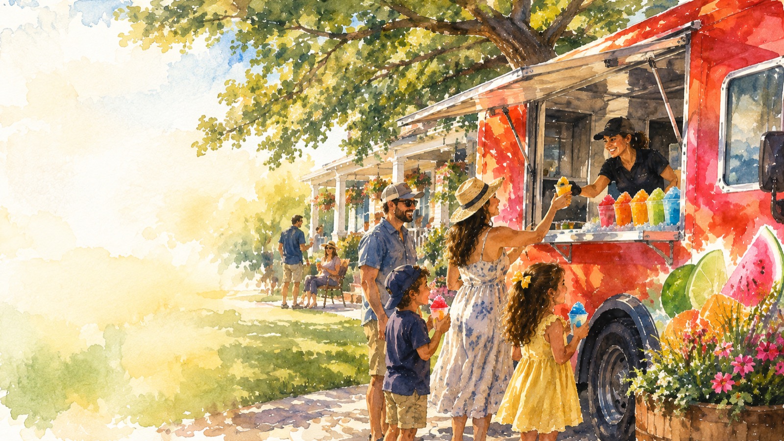 Gelü truck serving a family in a sunny Pearland neighborhood