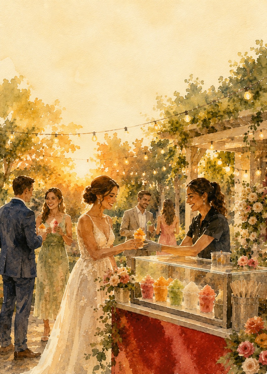 Watercolor wedding celebration with Gelü Italian ice
