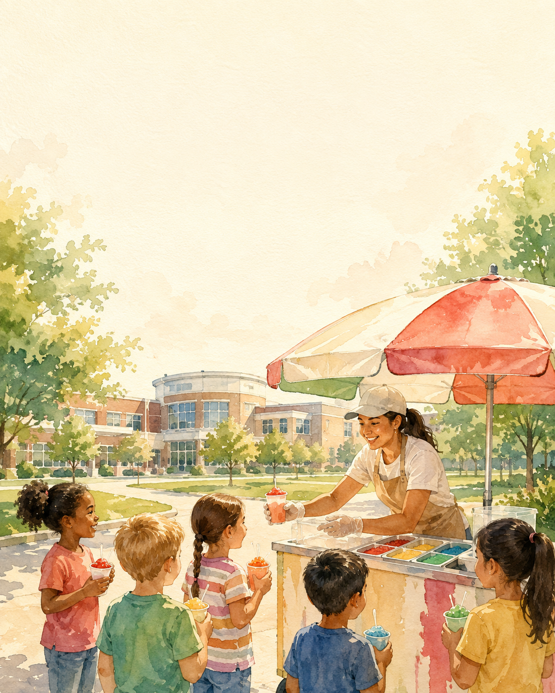 Gelü Italian ice serving students outside a school